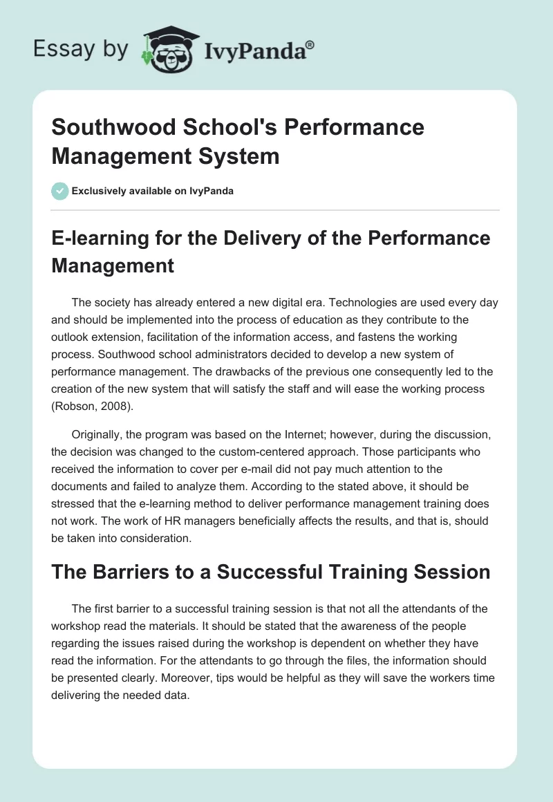 Southwood School's Performance Management System. Page 1