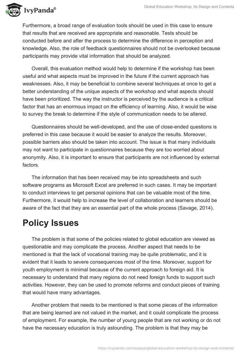 Global Education Workshop, Its Design and Contents. Page 4