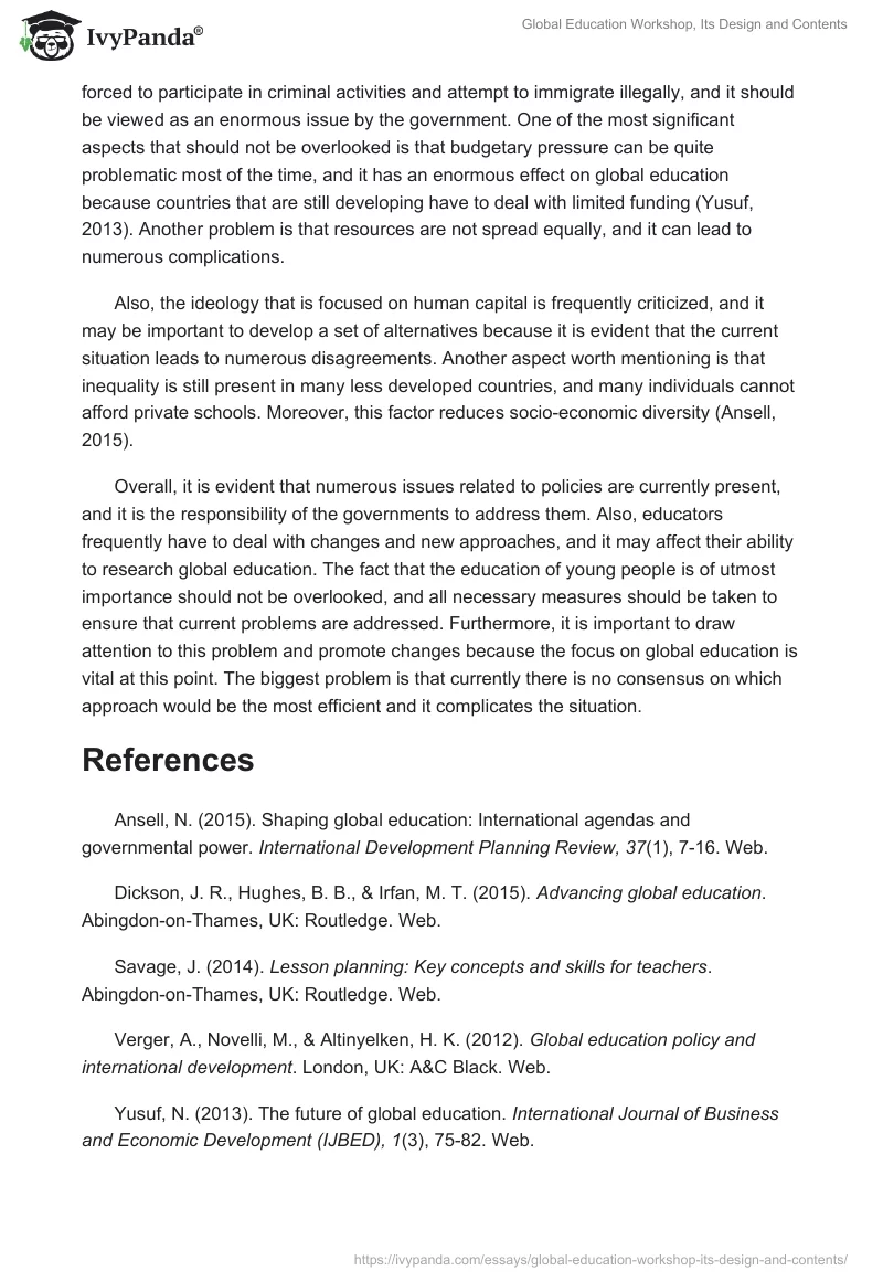 Global Education Workshop, Its Design and Contents. Page 5