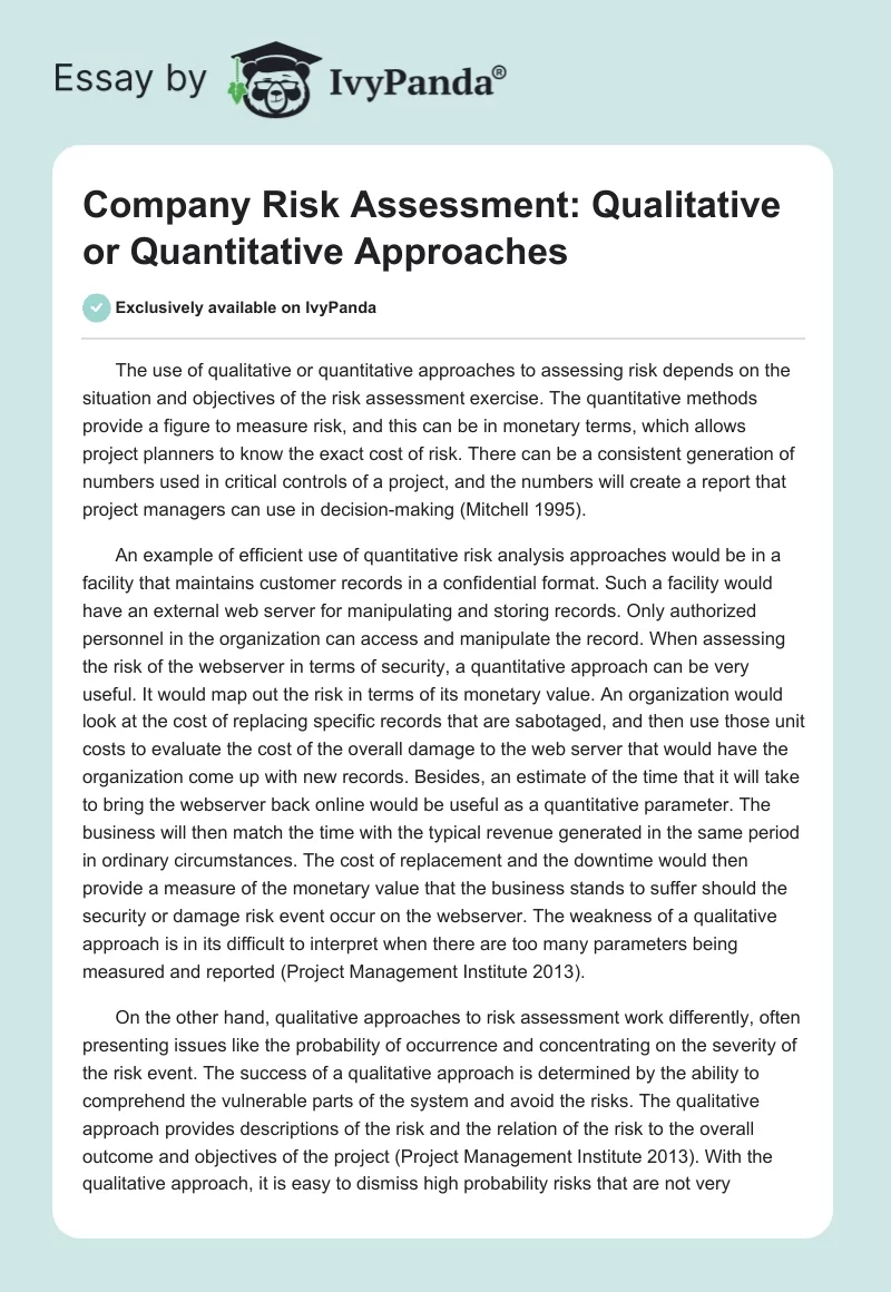 Company Risk Assessment: Qualitative or Quantitative Approaches. Page 1