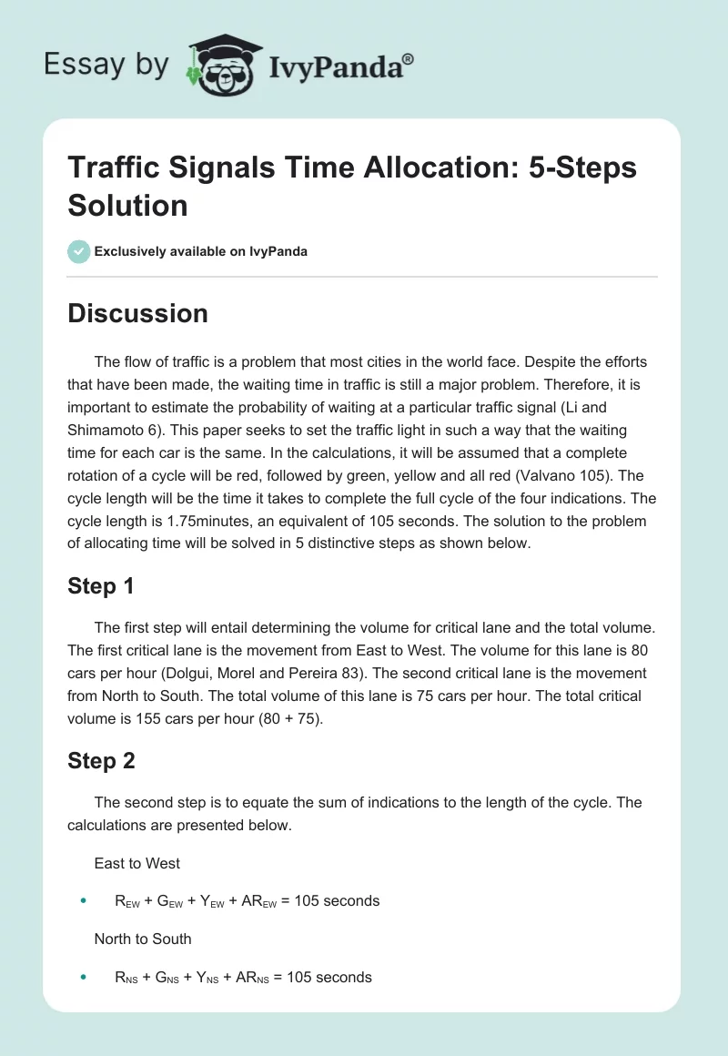 Traffic Signals Time Allocation: 5-Steps Solution. Page 1