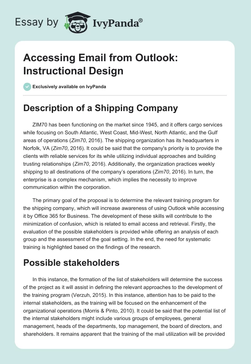 Accessing Email from Outlook: Instructional Design. Page 1