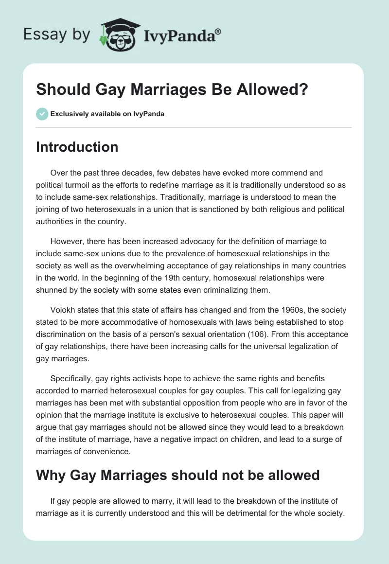 Should Gay Marriages Be Allowed?. Page 1
