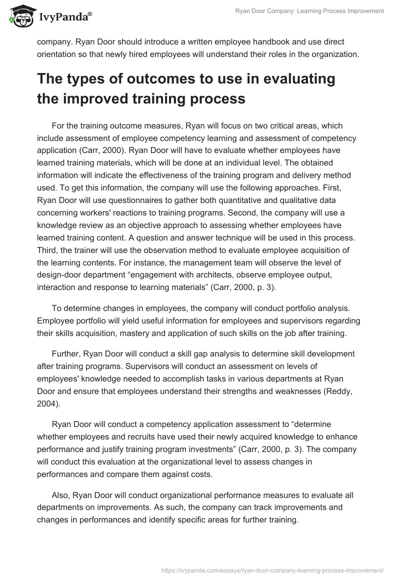 Ryan Door Company: Learning Process Improvement. Page 4