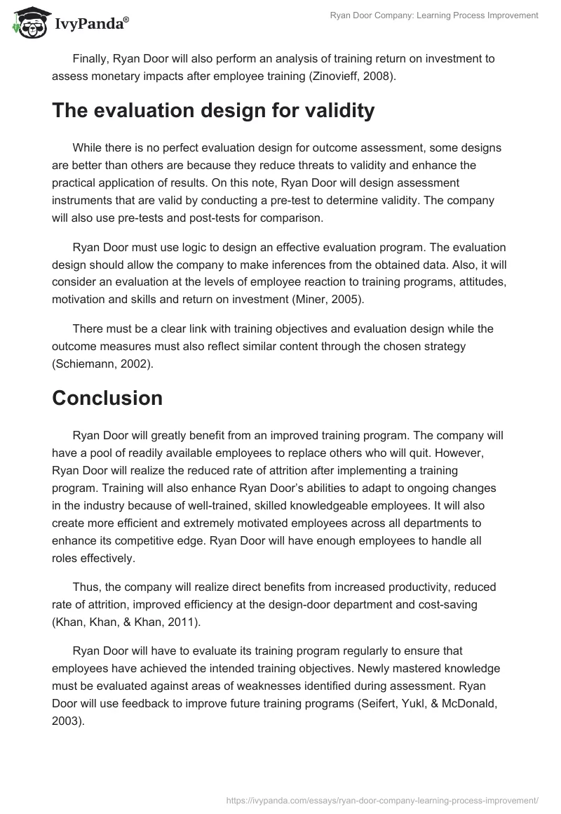 Ryan Door Company: Learning Process Improvement. Page 5