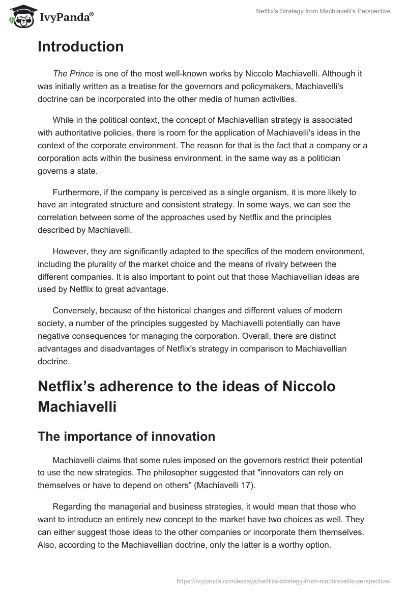 Netflix's Strategy From Machiavelli's Perspective. Page 2
