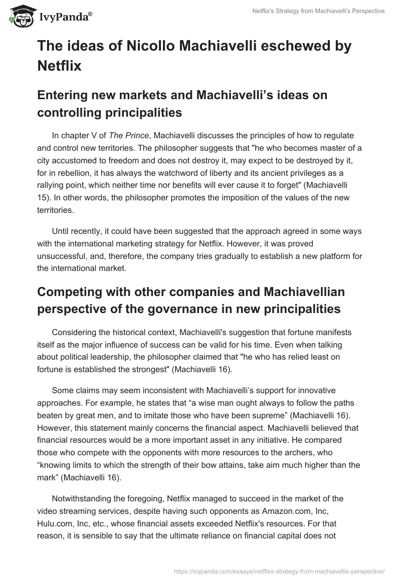 Netflix's Strategy From Machiavelli's Perspective. Page 5