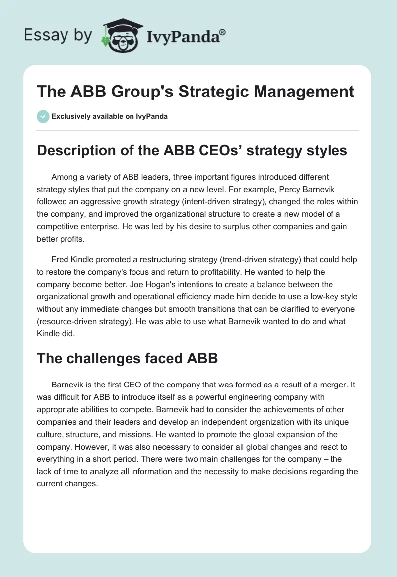 The ABB Group's Strategic Management. Page 1