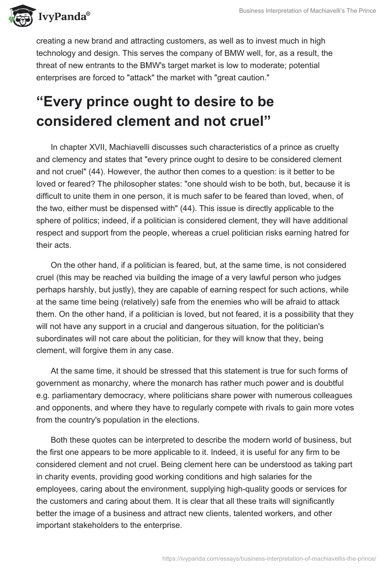 Business Interpretation of Machiavelli’s The Prince. Page 4