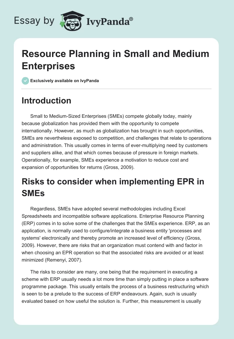 Resource Planning in Small and Medium Enterprises. Page 1