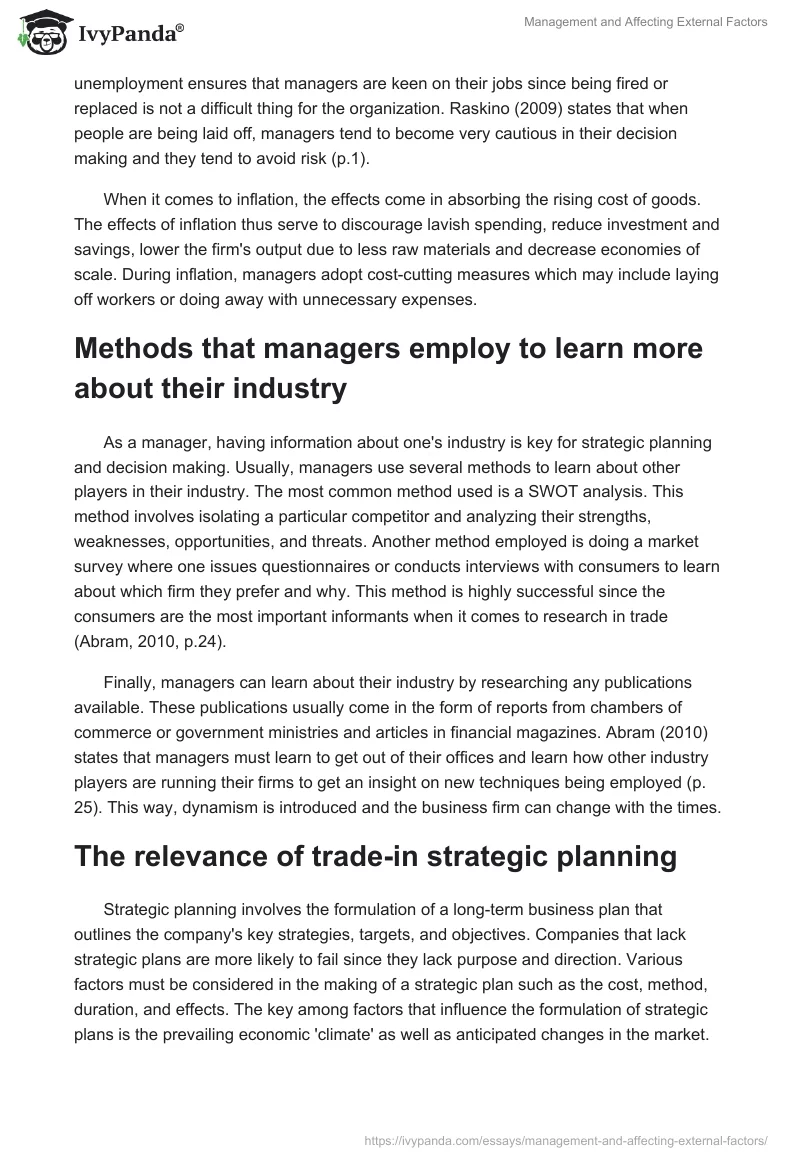 Management and Affecting External Factors. Page 2