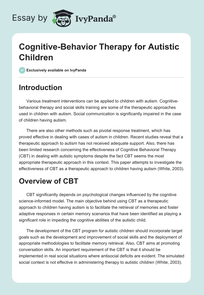 Cognitive-Behavior Therapy for Autistic Children. Page 1
