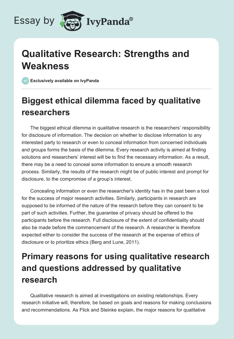 Qualitative Research: Strengths and Weakness. Page 1