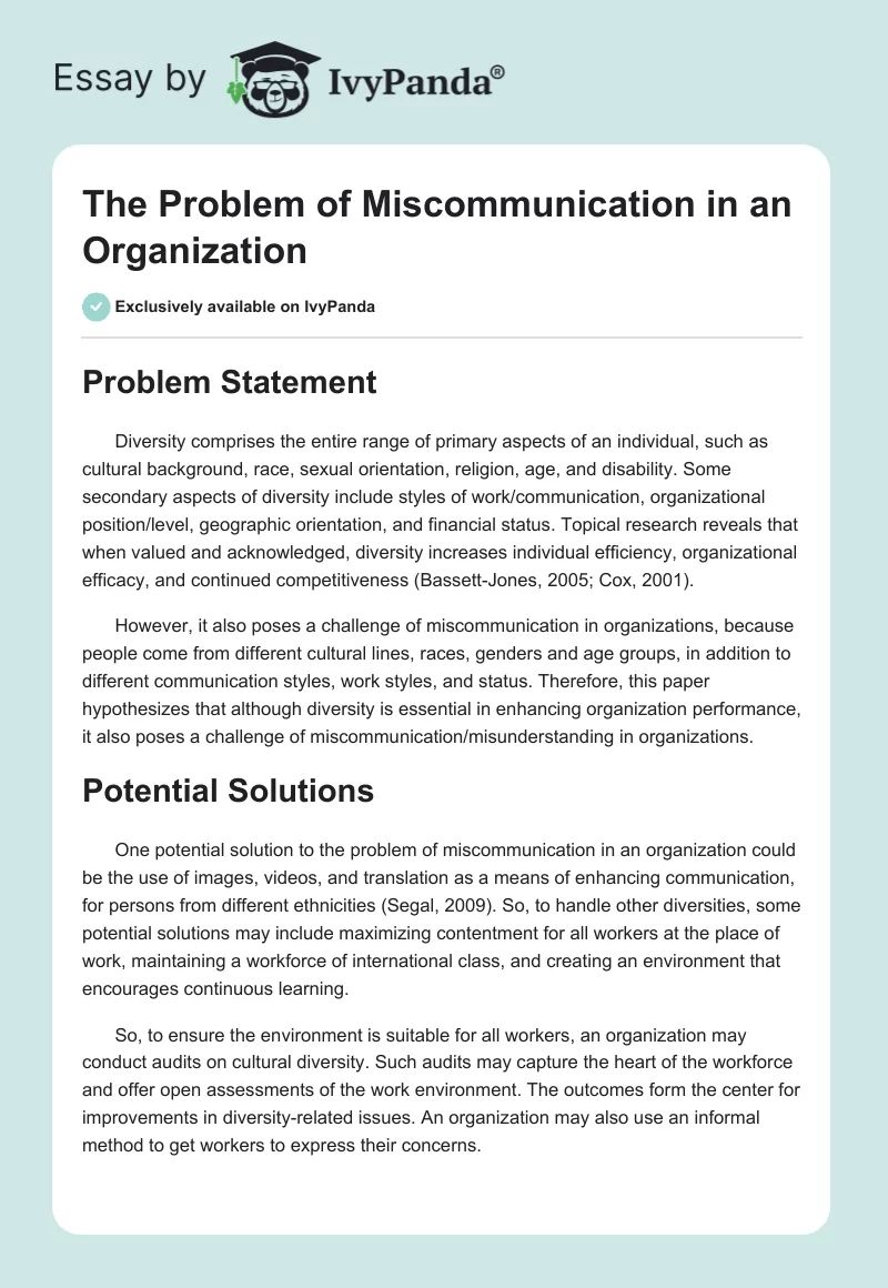 The Problem of Miscommunication in an Organization. Page 1