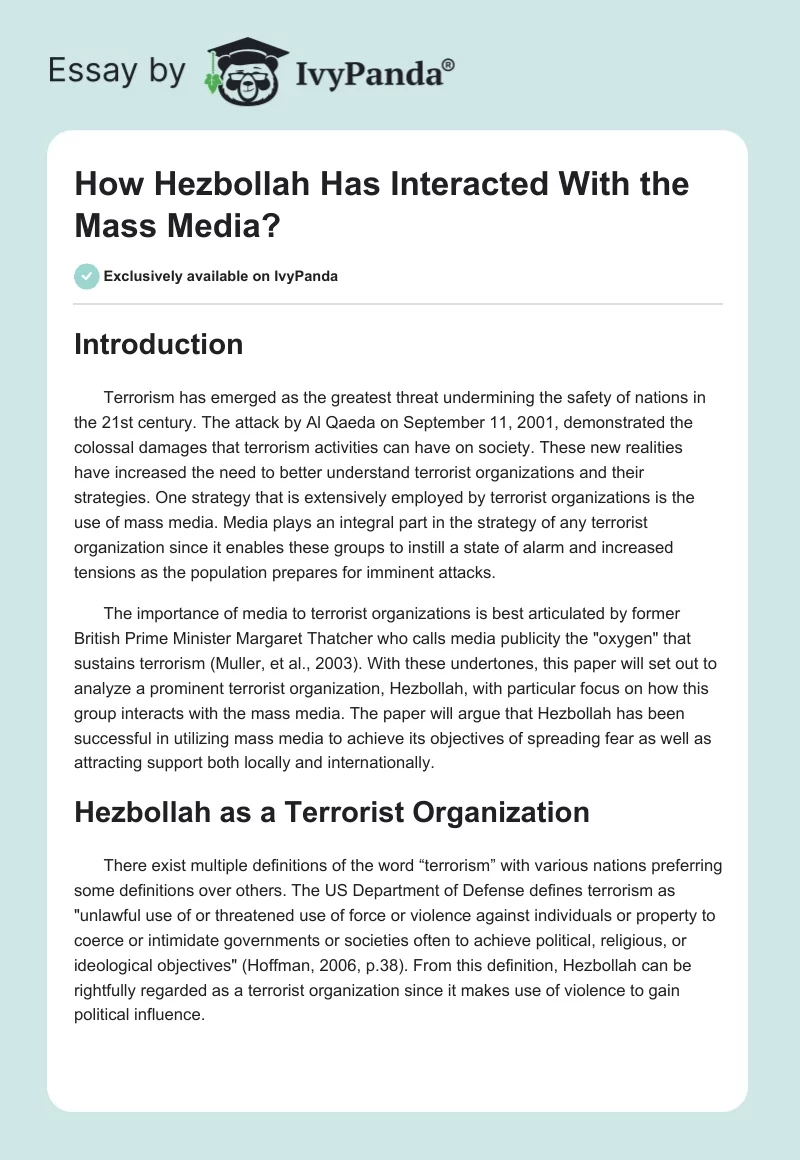 How Hezbollah Has Interacted With the Mass Media?. Page 1