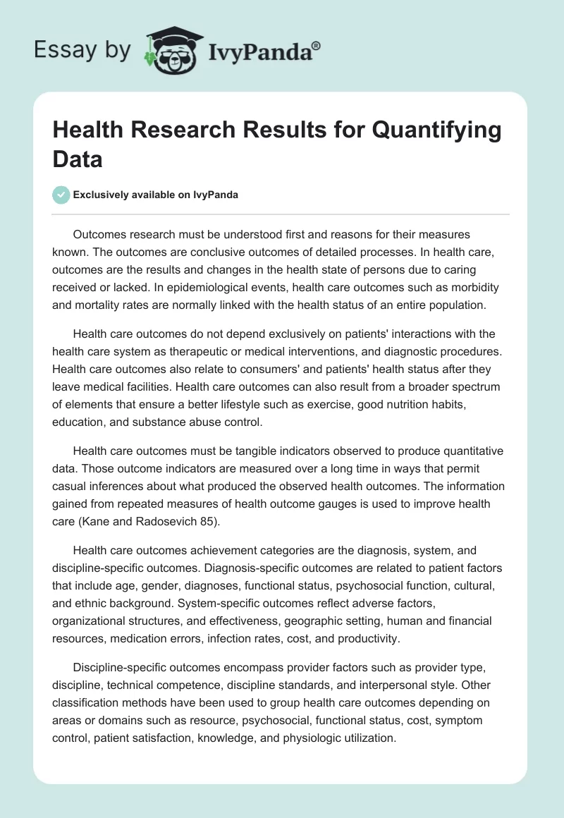 Health Research Results for Quantifying Data. Page 1