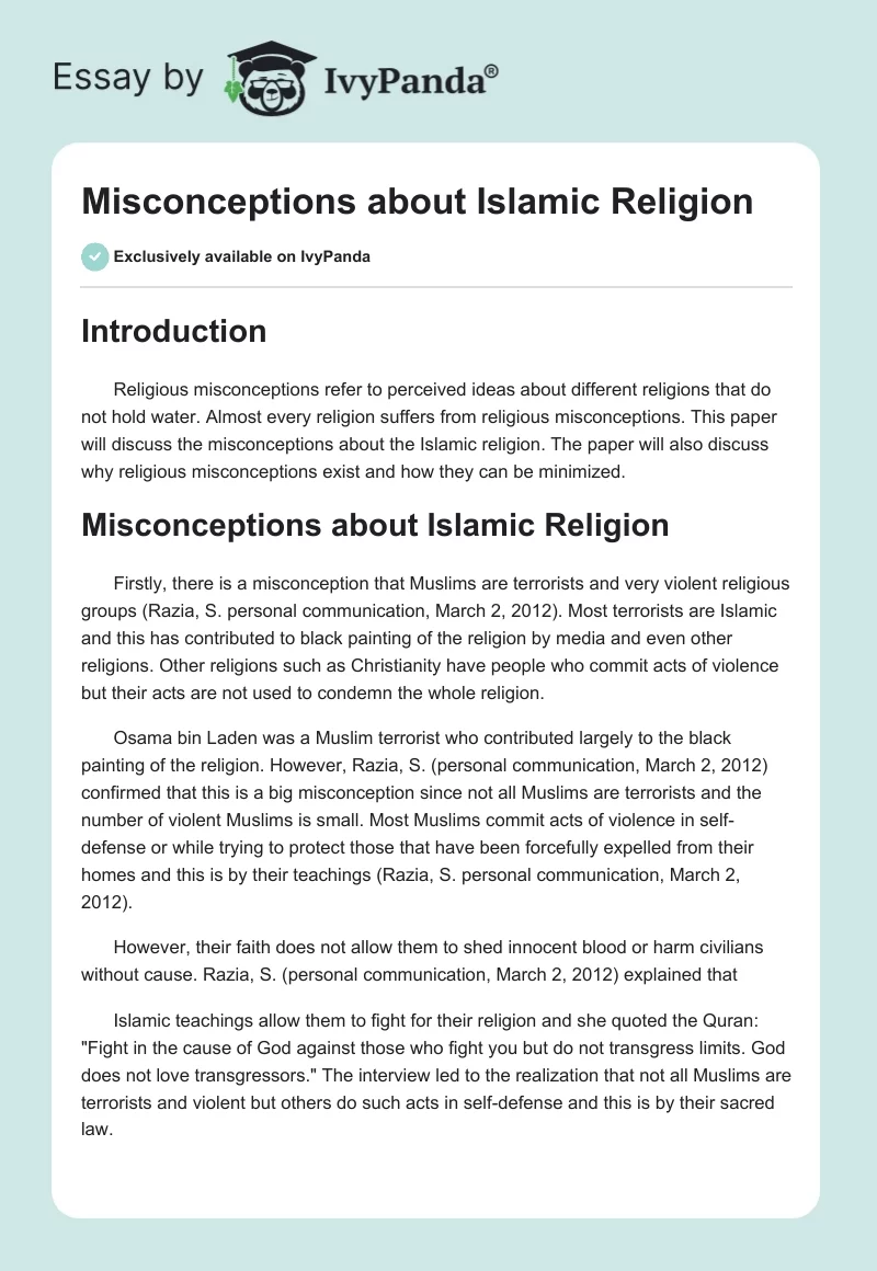 Misconceptions about Islamic Religion. Page 1