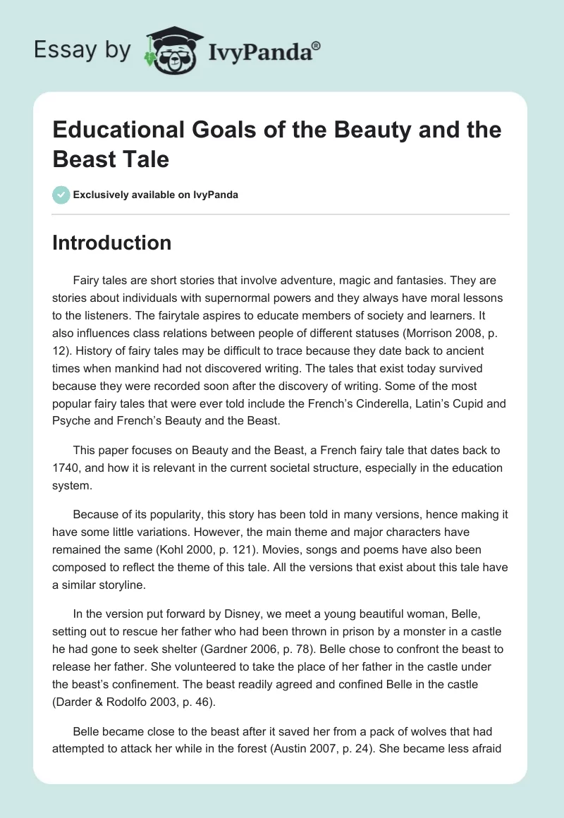 Educational Goals of the Beauty and the Beast Tale. Page 1