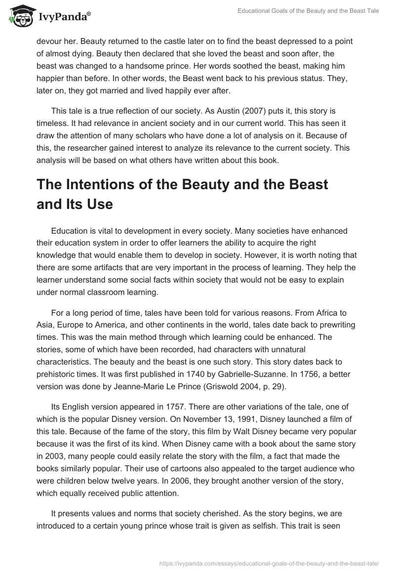 Educational Goals of the Beauty and the Beast Tale. Page 3