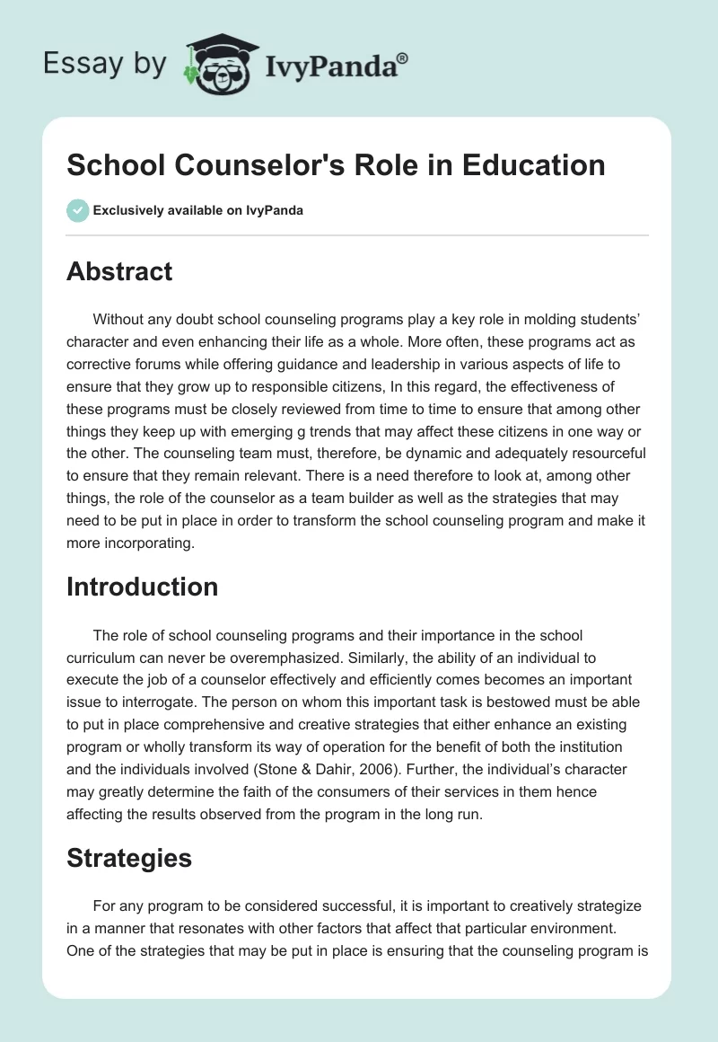 School Counselor's Role in Education. Page 1