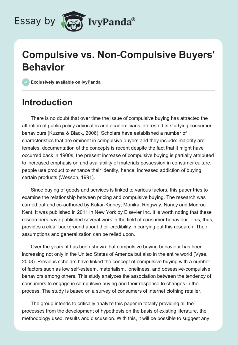 Compulsive vs. Non-Compulsive Buyers' Behavior. Page 1