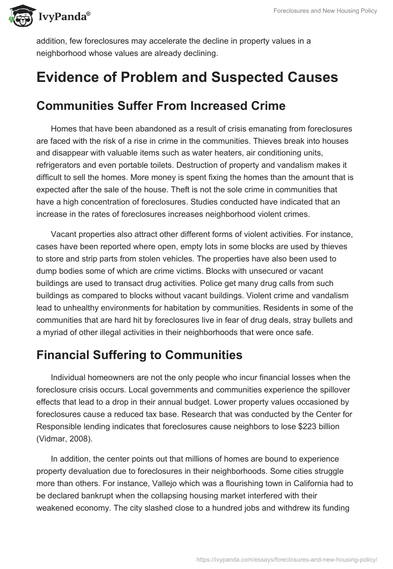 Foreclosures and New Housing Policy. Page 2
