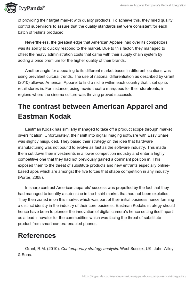 American Apparel Company's Vertical Integration. Page 2
