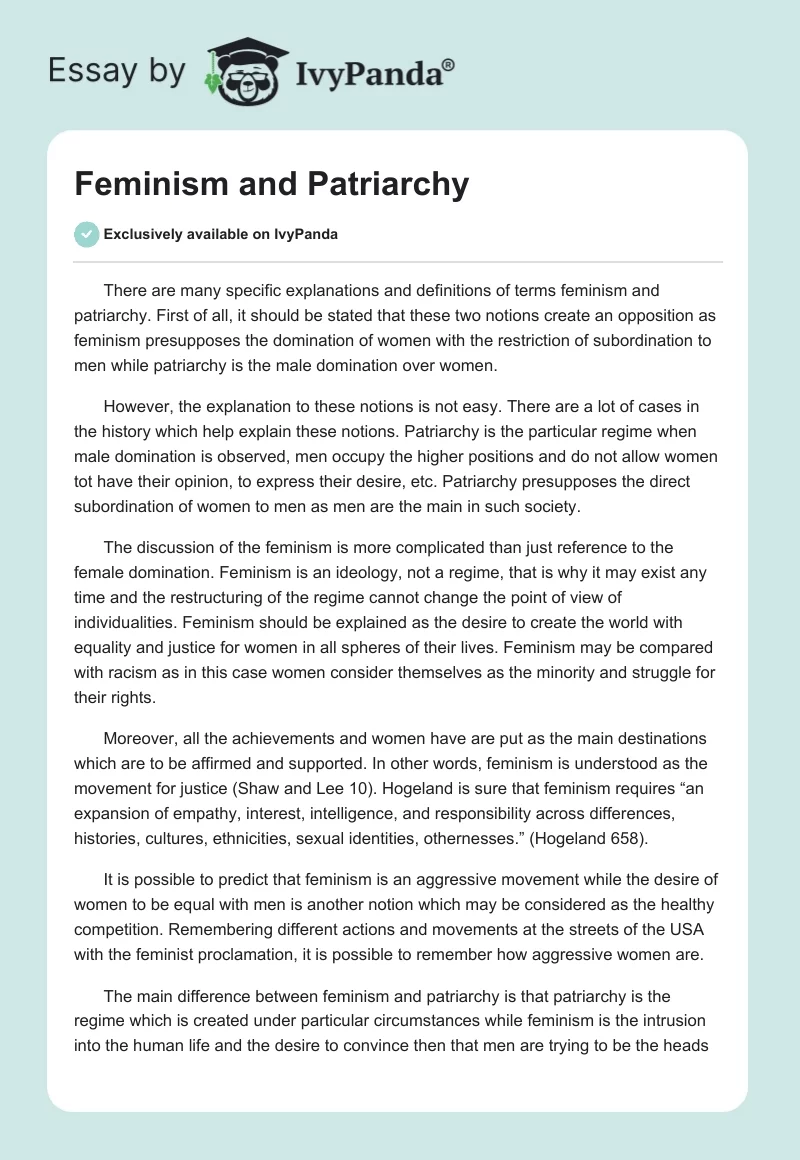 Feminism and Patriarchy. Page 1
