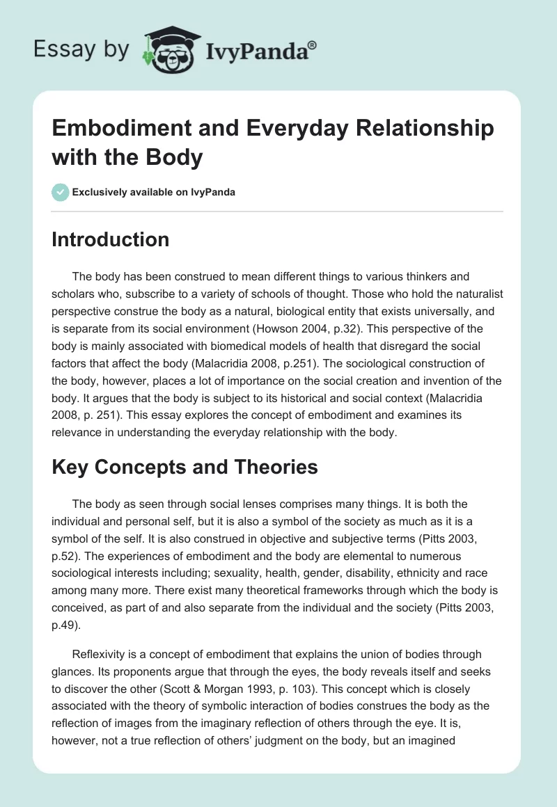 Embodiment and Everyday Relationship with the Body. Page 1