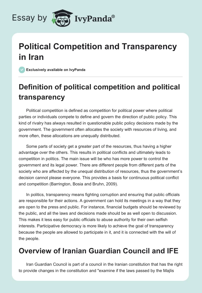 Political Competition and Transparency in Iran. Page 1
