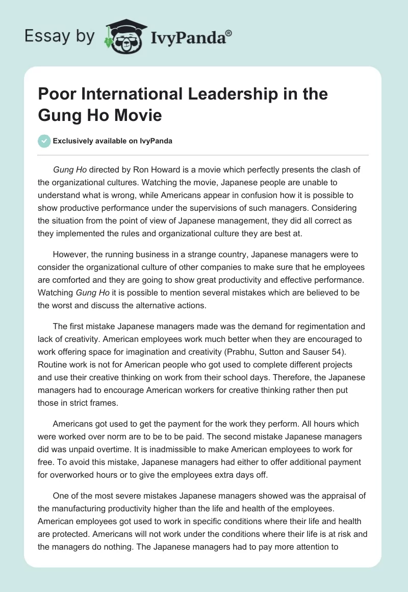 Poor International Leadership in the Gung Ho Movie. Page 1