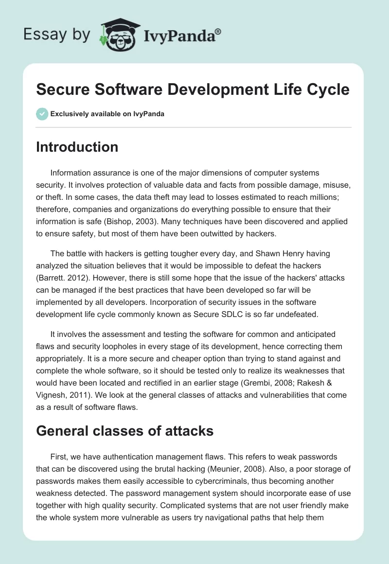 Secure Software Development Life Cycle. Page 1