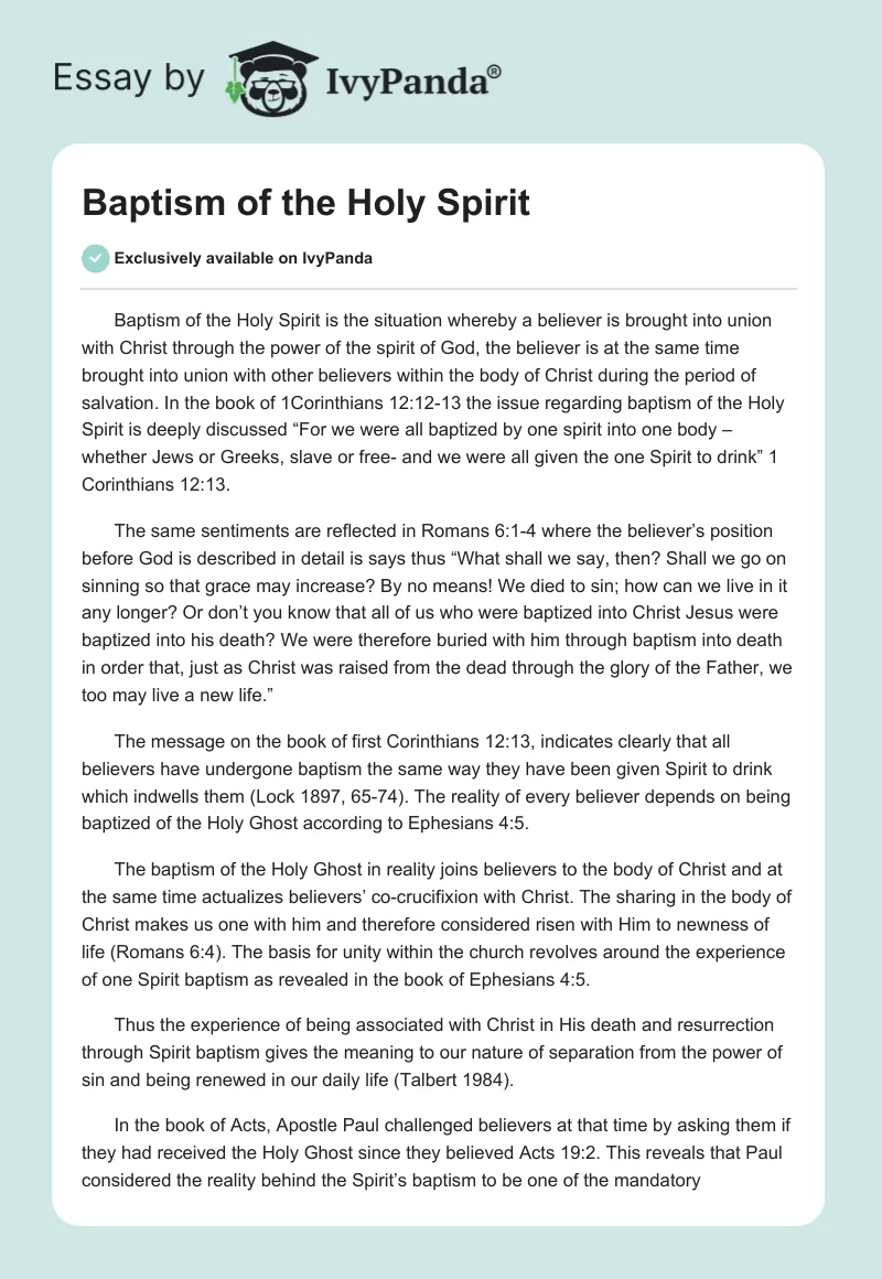 Baptism of the Holy Spirit. Page 1