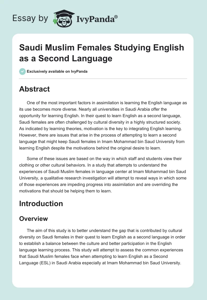 Saudi Muslim Females Studying English as a Second Language. Page 1