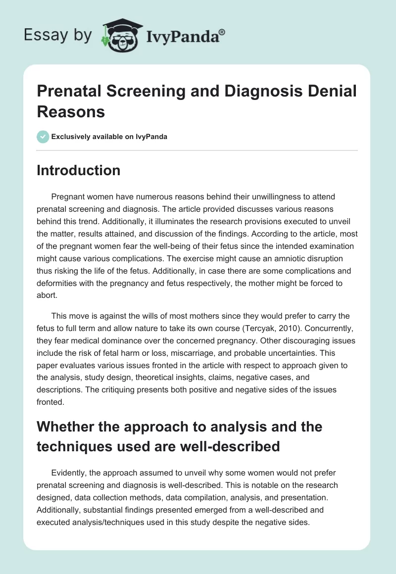 Prenatal Screening and Diagnosis Denial Reasons. Page 1