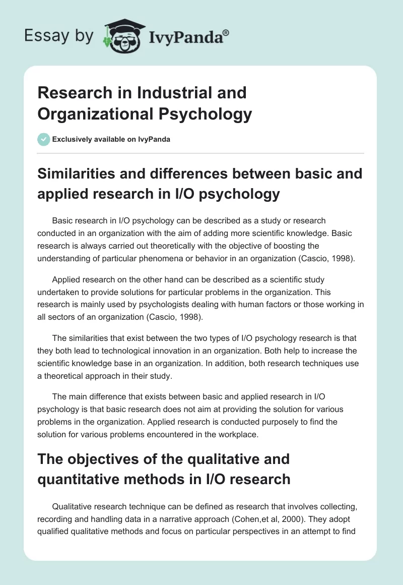 Research in Industrial and Organizational Psychology. Page 1
