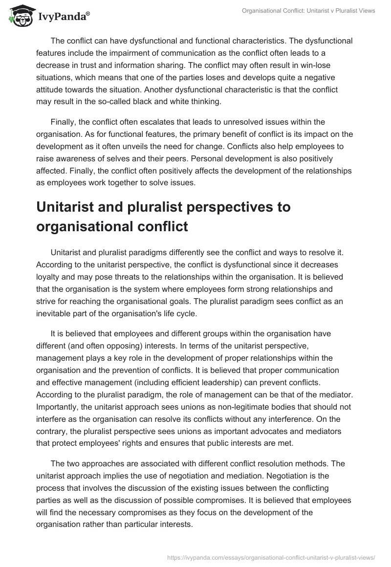 Organisational Conflict: Unitarist vs. Pluralist Views. Page 2