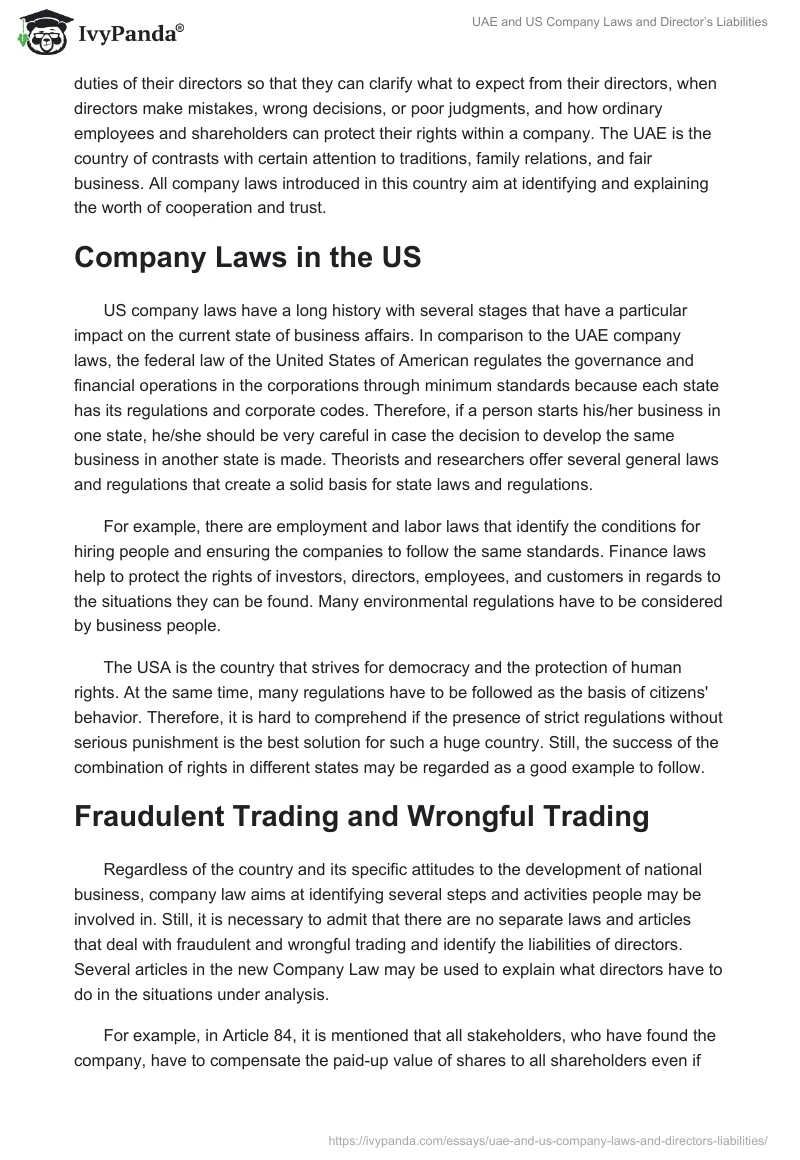 UAE and US Company Laws and Director’s Liabilities. Page 4