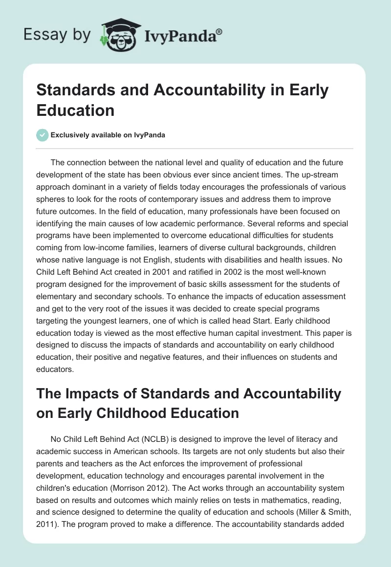 Standards and Accountability in Early Education. Page 1
