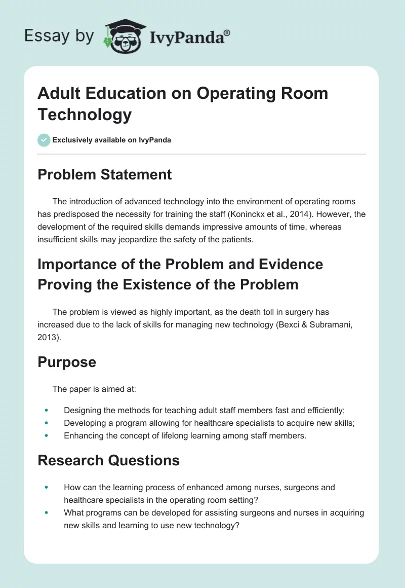 Adult Education on Operating Room Technology. Page 1