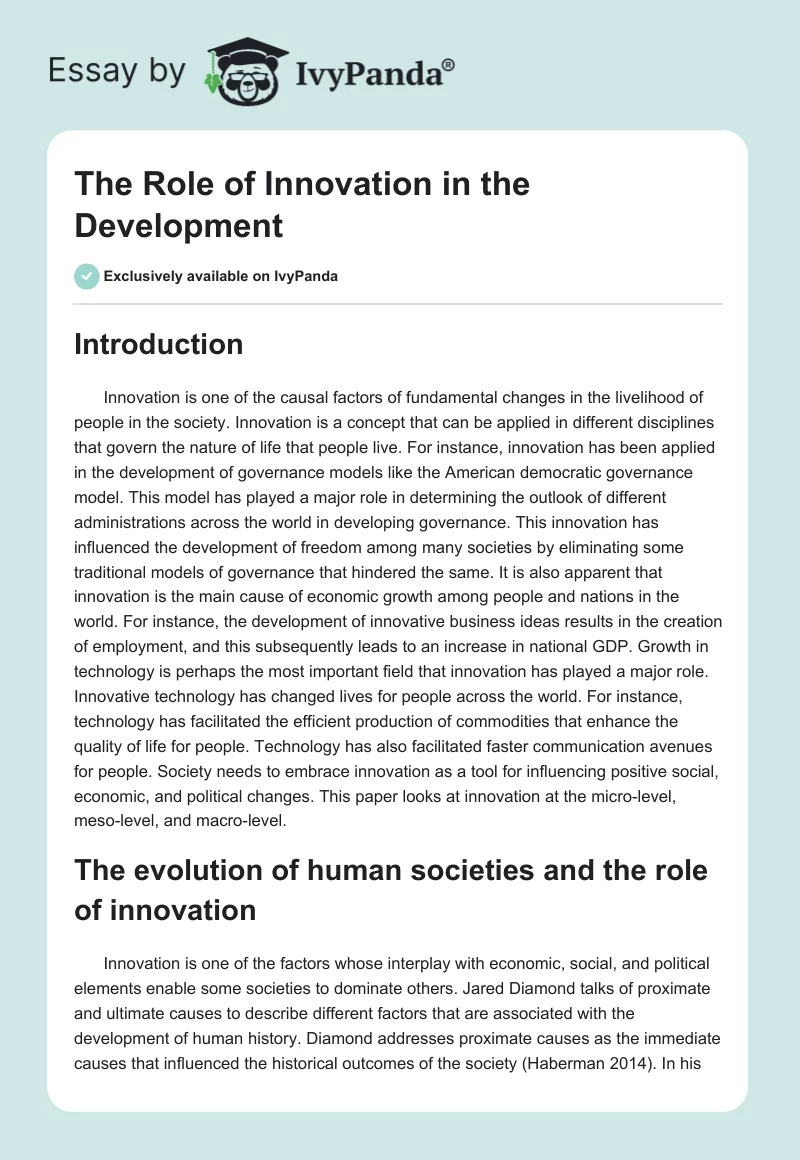 The Role of Innovation in the Development. Page 1