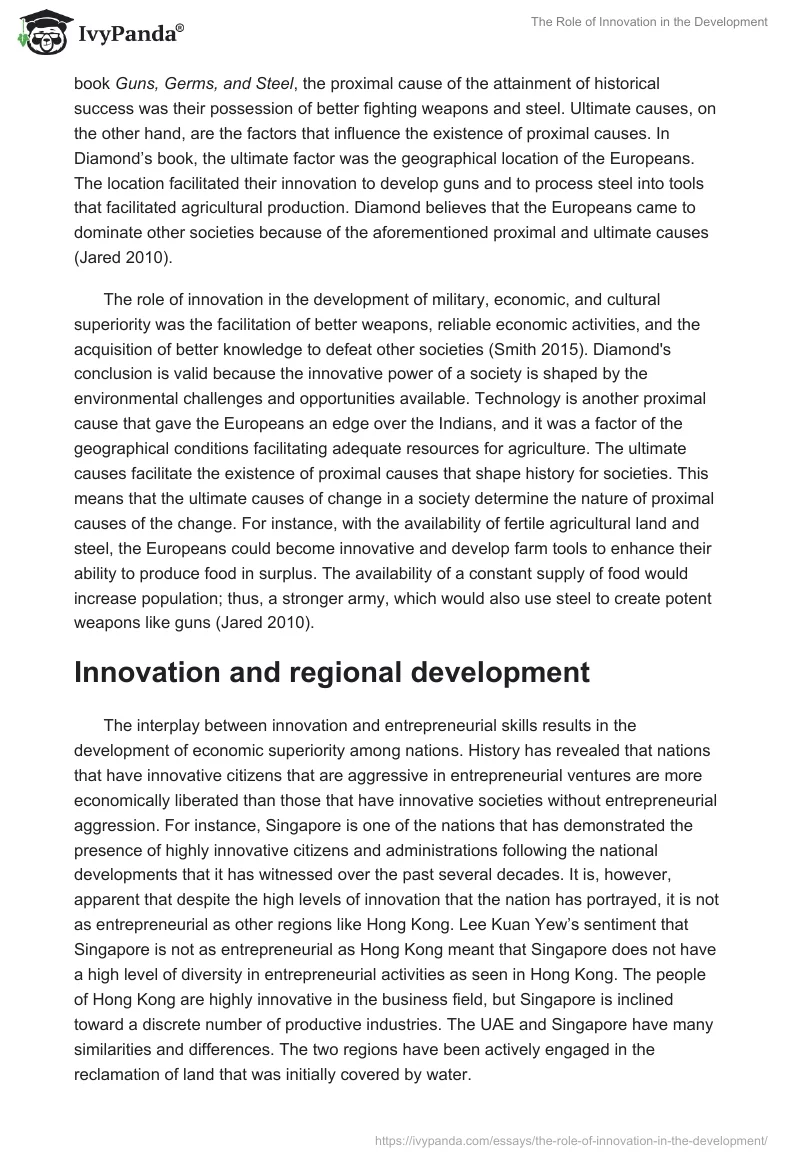 The Role of Innovation in the Development. Page 2