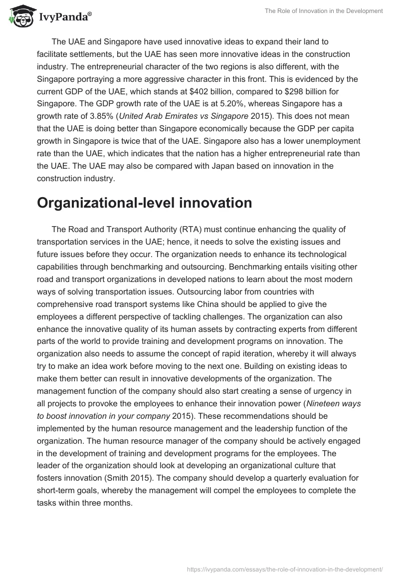 The Role of Innovation in the Development. Page 3