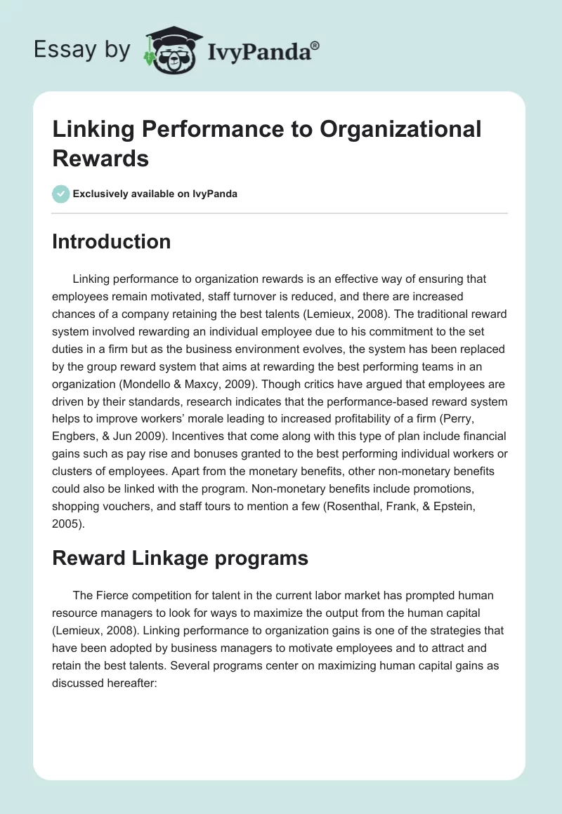 Linking Performance to Organizational Rewards. Page 1