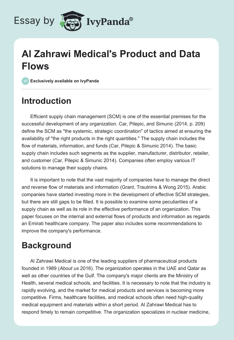 Al Zahrawi Medical's Product and Data Flows. Page 1