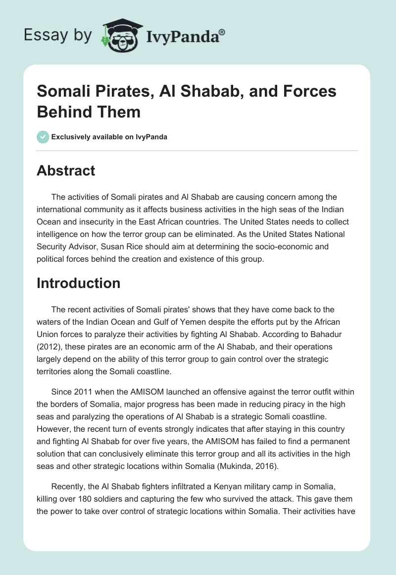 Somali Pirates, Al Shabab, and Forces Behind Them. Page 1