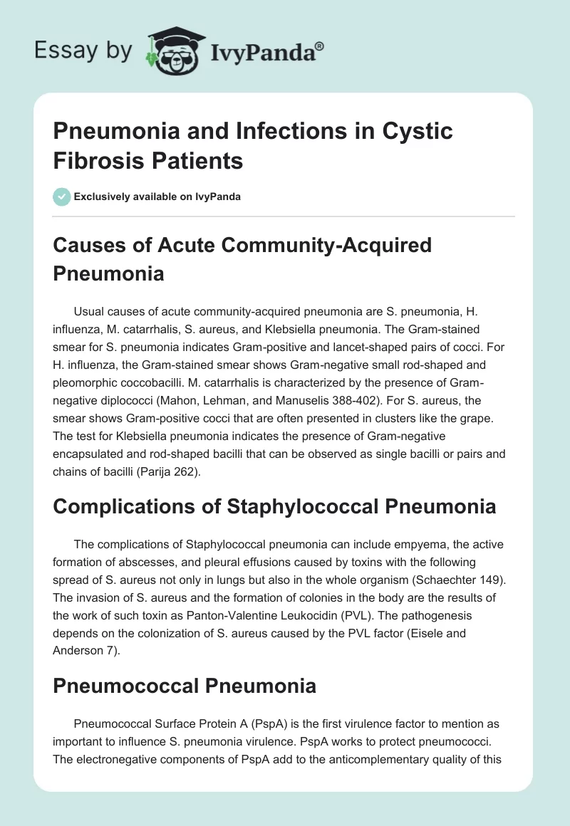 Pneumonia and Infections in Cystic Fibrosis Patients. Page 1
