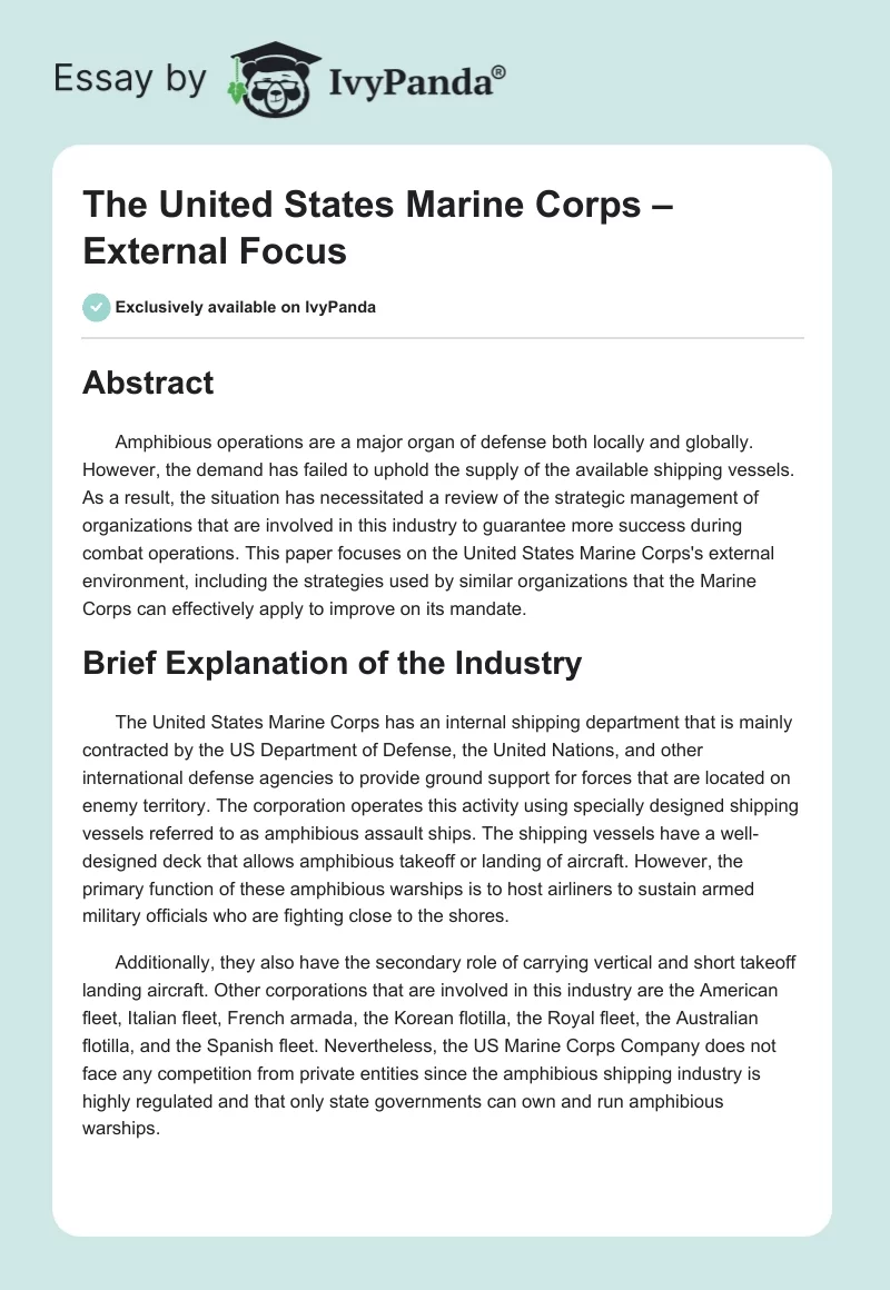 The United States Marine Corps – External Focus. Page 1