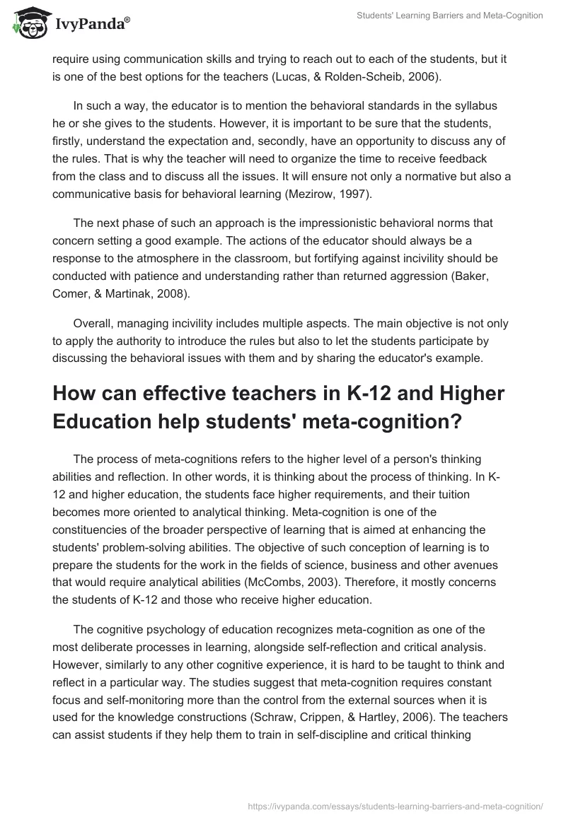 Students' Learning Barriers and Meta-Cognition. Page 2