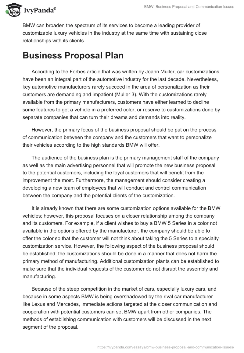 BMW: Business Proposal and Communication Issues. Page 2
